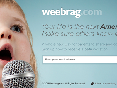 Weebrag.com landing page parents proxima nova web application