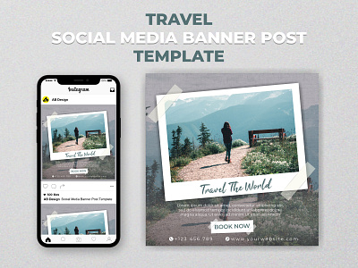 Traveling Social Media Banner Post Template ads adventure agency banner destination flyer holiday journey marketing nature post square template tour tourism travel traveler trip vacation world