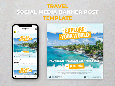 Travel Square Banner Social Media Post Template ads adventure agency banner flyer holiday journey marketing nature post square template tour tourism travel traveler traveling trip vacation world