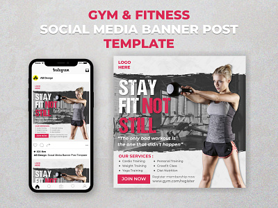 Gym Fitness Social Media Banner Post Template anner facebook fitness fitness flyer flyer gym gym flyer instagram media post poster promotion social social media sport sport banner square template training web