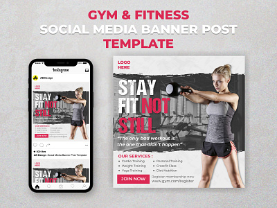 Gym Fitness Social Media Banner Post Template