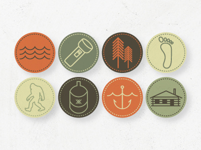 Merit Badge Icon Set bigfoot cabins camping icons illustration line oklahoma outdoors