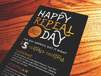 S&L Co. Repeal Day Menu bar bar branding branding menu menu design oklahoma oklahoma city prohibition repeal day savings loan co.