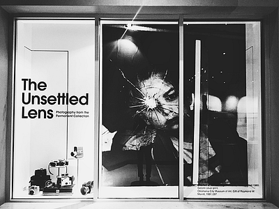 The Unsettled Lens (Window Display) art art museum branding exhibition exhibition design exhibition logo museum branding okcmoa oklahoma city photography unsettled lens window display
