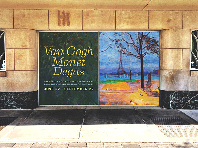 Van Gogh, Monet, Degas (Window Display) art branding degas display exhibit design exhibition exhibition branding french art impressionism monet museum of art okc okcmoa oklahoma oklahoma city van gogh window display