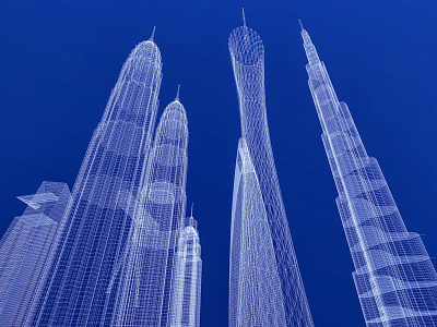 Iconic City Wireframes 3d buildings city graphic iconic linework metropolis perspective skyscrapers urban wireframe wireframes