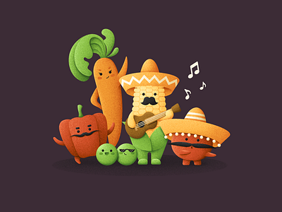 Buenas tardes! characters design grain texture grit group illustration mariachi mexican mexico music music group musician texture vector vegetables