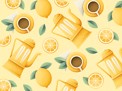 Tea Pattern cup design grain texture grit illustration kettle lemon pattern tea texture vector