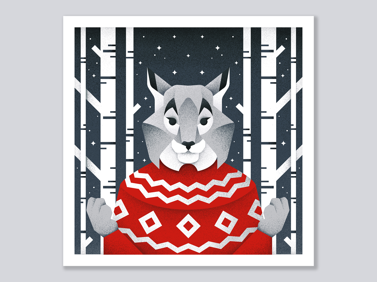 Winter postcard №5 animal design forest grain texture grit illustration lynx texture vector winter