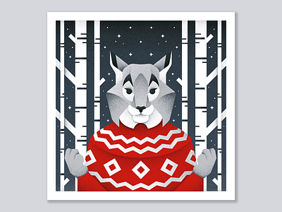 Winter postcard №5 animal design forest grain texture grit illustration lynx texture vector winter