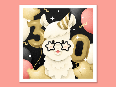 Happy birthday to me! alpaca animal balloon birthday character design grain texture illustration party postcard texture vector