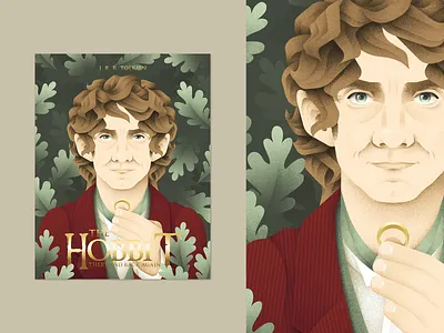 The Hobbit bilbo baggins book book cover character design grain texture illustration lord of the rings martin freeman portrait texture the hobbit vector