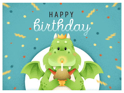 Birthday card birthday character congratulation design dragon grain texture holiday illustration postcard texture vector