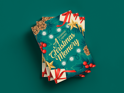 A Christmas Memory a christmas memory book book cover christmas cone design fir fir tree gift grain texture holly ilex illustration texture vector