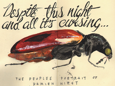 The Peoples Portrait Of Damien Hirst cockroach damien hirst illustration insect knob moleskine ponce sketch sketchbook wanker