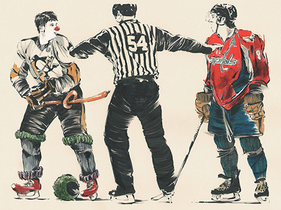 Alex Fights A Clown alexander ovechkin fantasy hockey illustration nhl pittsburgh penguins sports sydney crosby washington capitals