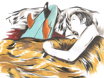 Eli Sleeps Carefully dream girl illustration sketchbook still life surf surfboard