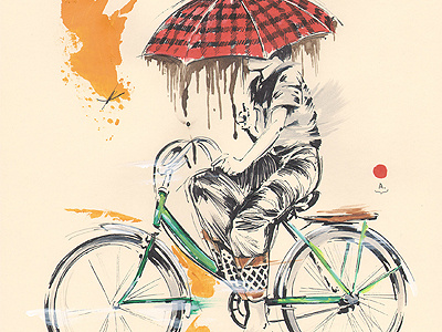 Umbrella acrylic bicycle bike illustration pen sketch umbrella