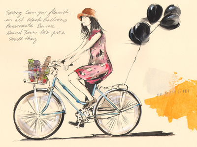 Passionate Driver balloons bike detroit girl illustration sketchbook