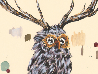 Purple Dowl acrylic animal deer fantasy hybrid illustration impure ink owl pen purple