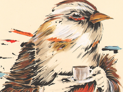 Morningbird acrylic animal bird coffee fantasy illustration ink morning pen