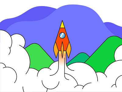Rocket launch cloud design idea illustration logo rocket ui
