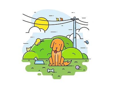 The dog in the yard design dog dog illustration idea illustration line vector yard