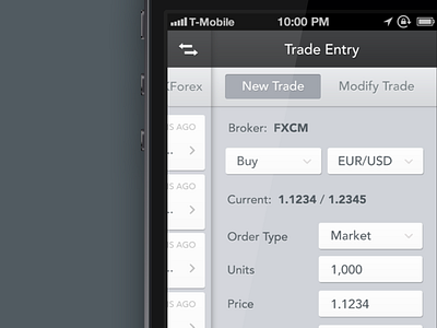 Side Panel Trade Entry app equities finance forex interaction mobile panel stocks trading ui ux visual
