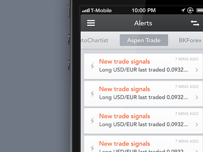 Trade Signal Feeds alerts card feeds finance forex ios mobile notification stocks trading ui ux
