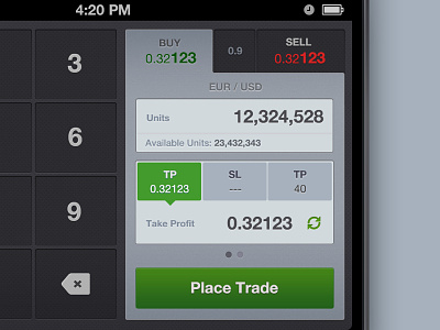 Trade Entry currency darkmode design forex mobile numpad tabs textfield toggle trade ui ux