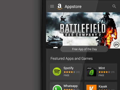 Amazon Appstore Homescreen amazon android apps appstore cards darkmode design mobile presentation recommendation ui ux
