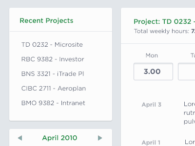 Recent Projects app list minimalist timesheet ui web