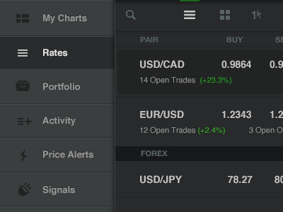 Trading Platform Navigation app darkmode design financial forex platform web