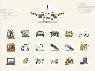 Travel Icons adventure bicycle boat bus moped plane subway tourism train travel travel icons vespa