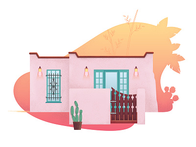 The Pink House architecture building house illustration pink sunset