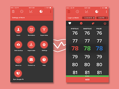 Blood Pressure app branding design flat ui vector