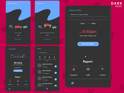 Beat Traffik (Dark mode) design flat minimal mobile mobile app mobile ui travel ui ux