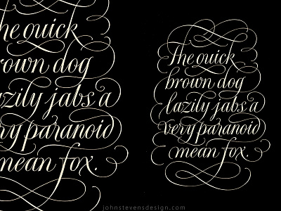 The quick brown dog brush lettering calligraphy lettering original on paper