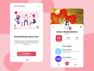 Blood Donators - Community App app app design blood donation design minimal profile profile page red ui