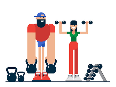 Gym 2d 2d art art bodybuilder bodybuilding design dumbbell graphic art graphic design gym illustration man powerlifting sport training vector vector art weight woman