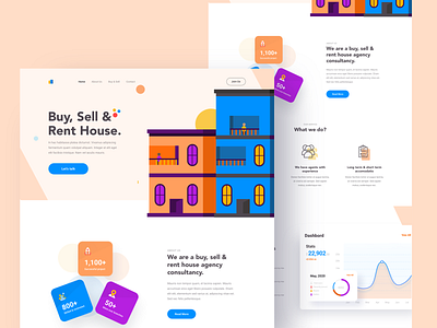 Real Estate Agency Landing Page 2020 trend colors design illustration landing page design real estate typography ui uidesign user experience userinterface ux vector website website design