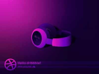 Hello dribbble! (Exclusive chill playlist) chill design first illustration firstshot headphones hello world hellodribbble illustration music playlist purple soundcloud vector