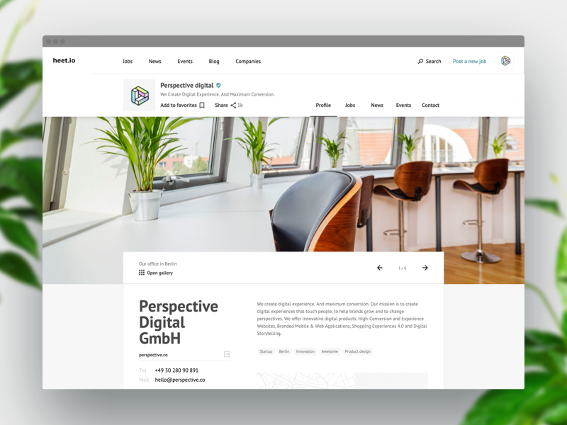 Job board — Company page hero profile bright web design startup job board website berlin clean ui