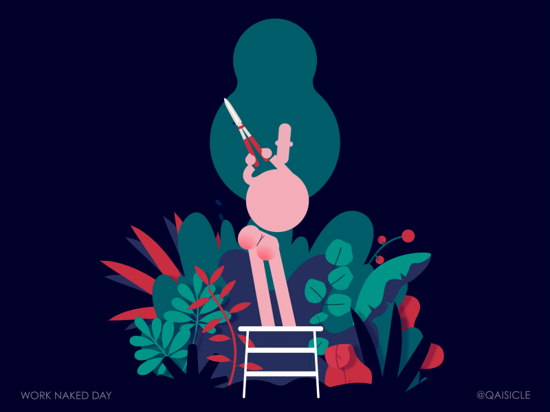 Work Naked Day 2d animation bum character gardening gif man naked plants