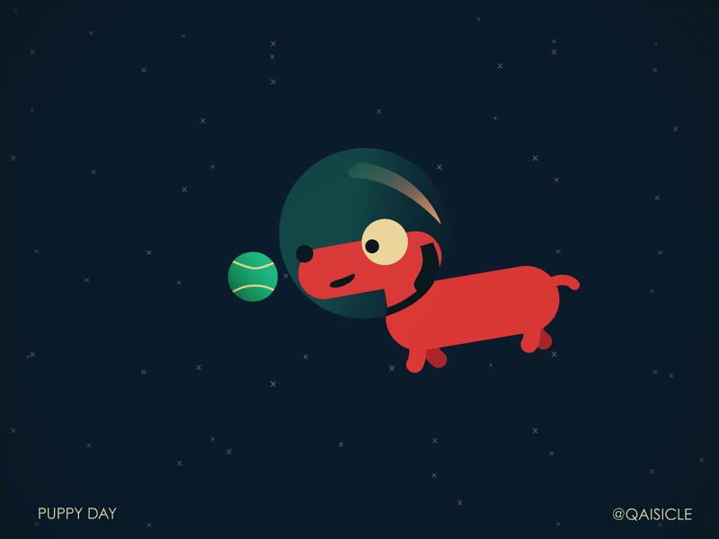 Puppy Day 2d animation ball character dog gif space stars tennis