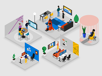 Microsoft - Creative Spaces 2d character design environment illustration isometric office people