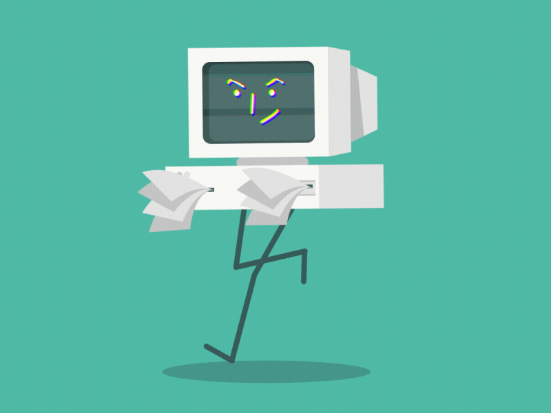 Running Computer Man 2d animation character computer funny gif illustration old running vector