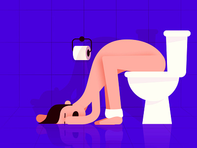 Day 7 - Exhausted bathroom character design funny guy illustration naked passedout tired toilet
