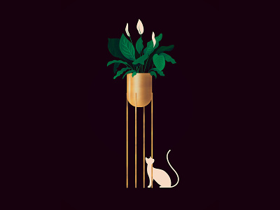 Golden plant 2d cat design illustration plant vector