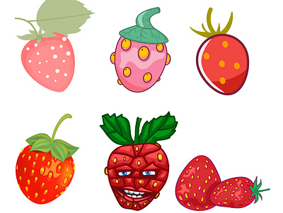 strawberries drawn in different styles of vector graphics branding design illustration